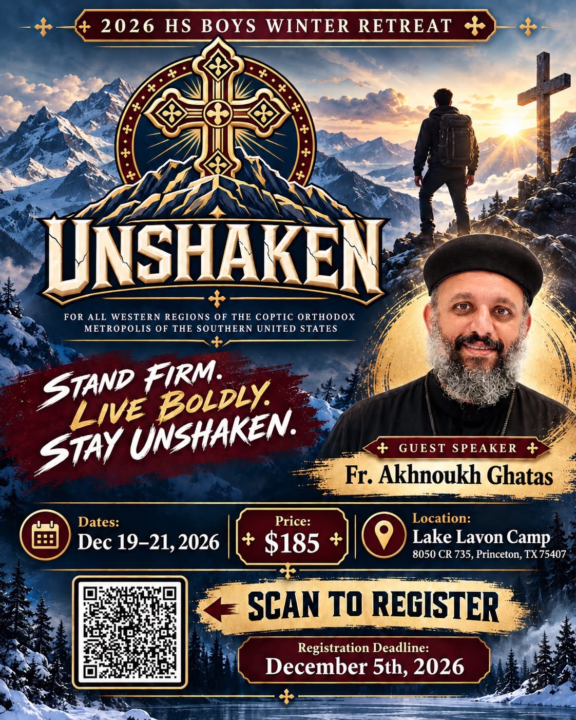 2026 HS Boys Winter Retreat Unshaken flyer